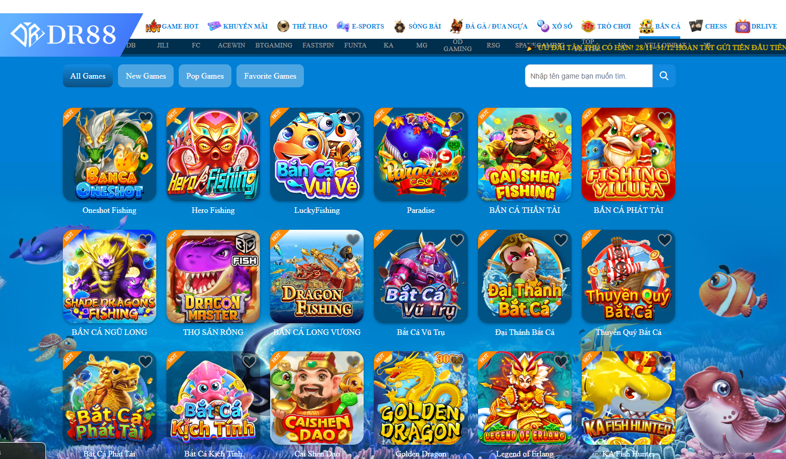 Các nhà cung cấp game cho sảnh bắn cá DR88